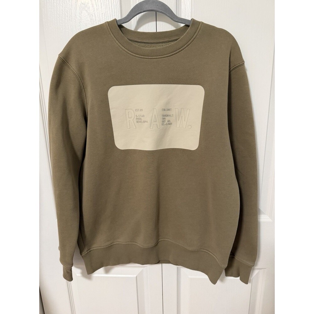 G-Star Raw Mens Sz LARGE Oversized Relaxed Sweartshirt Olive Green fleece lined
